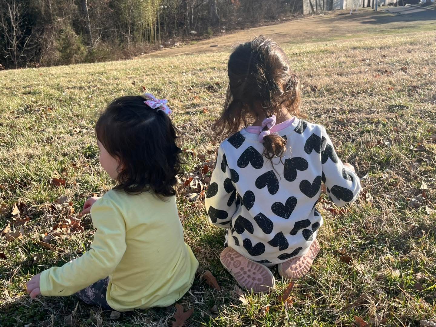 Two friends sitting in the grass