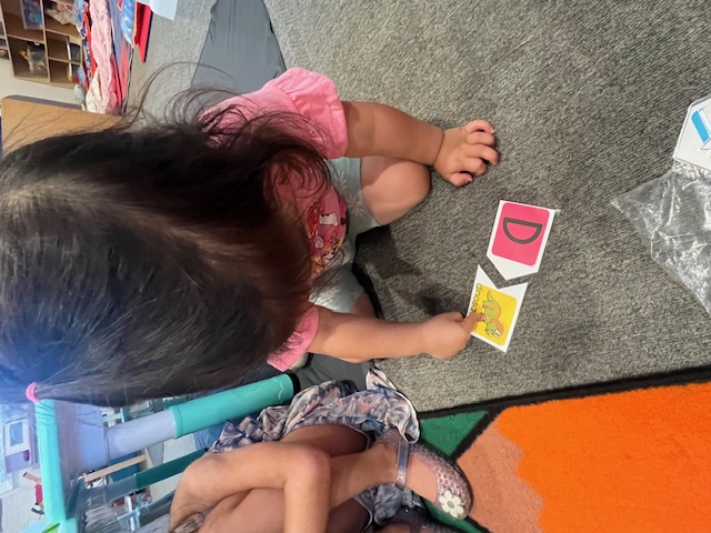 Matching picture and letter cards on the rug