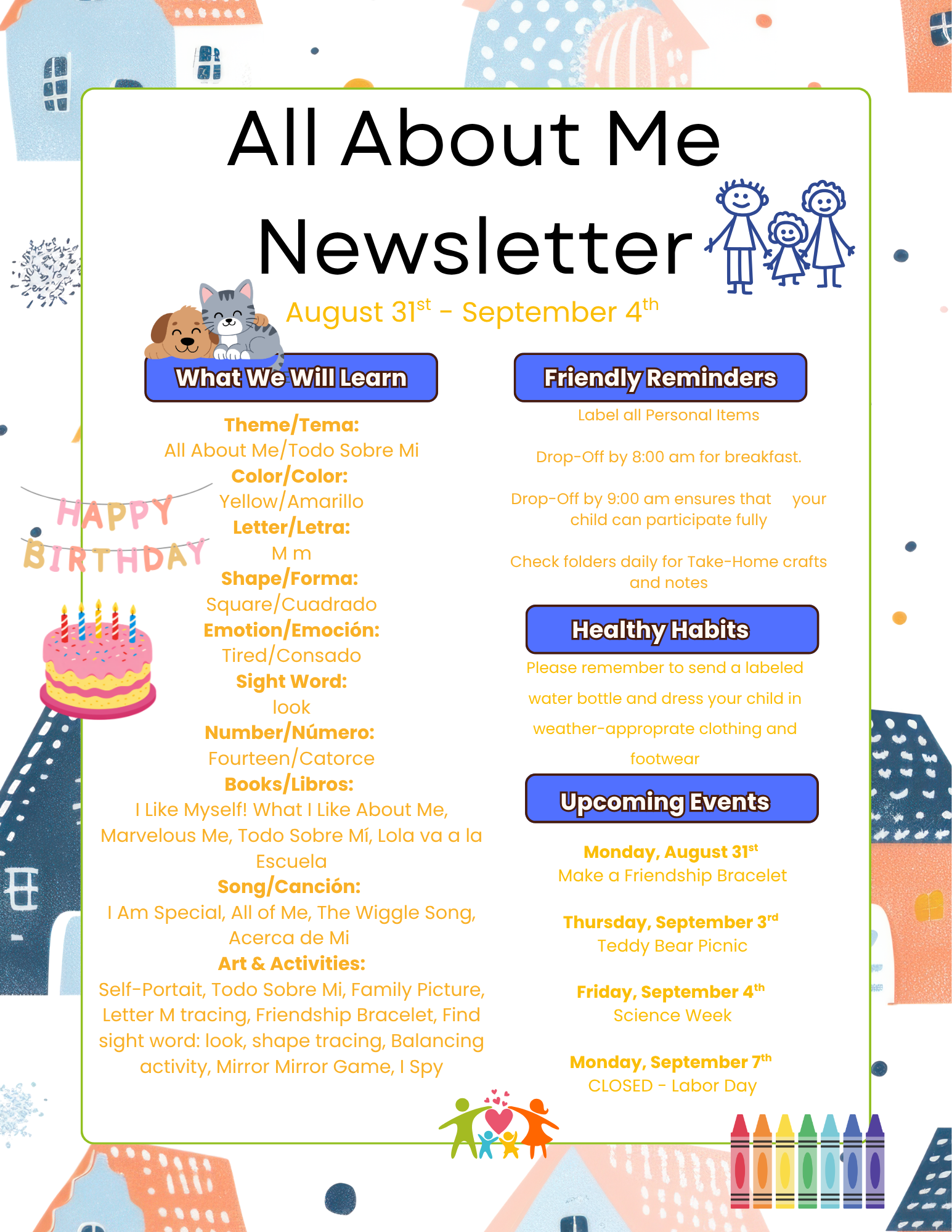 All About Me newsletter for the week of August 31st – September 4th