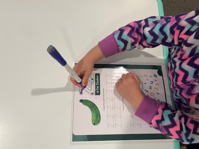 Tracing uppercase letters on a Z is for Zucchini worksheet