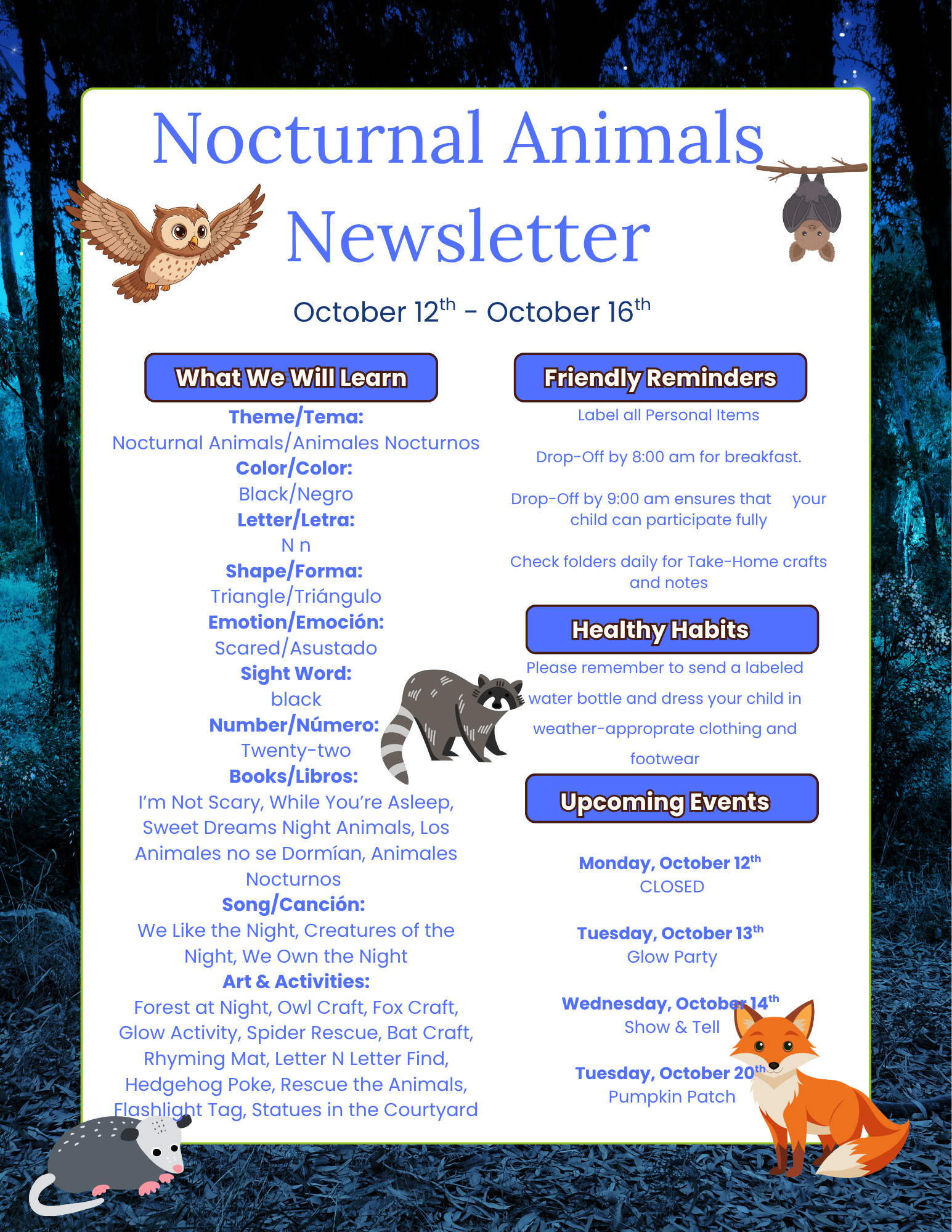 Nocturnal Animals newsletter for the week of October 12th – October 16th