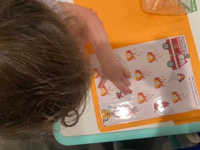Fire truck letter matching activity
