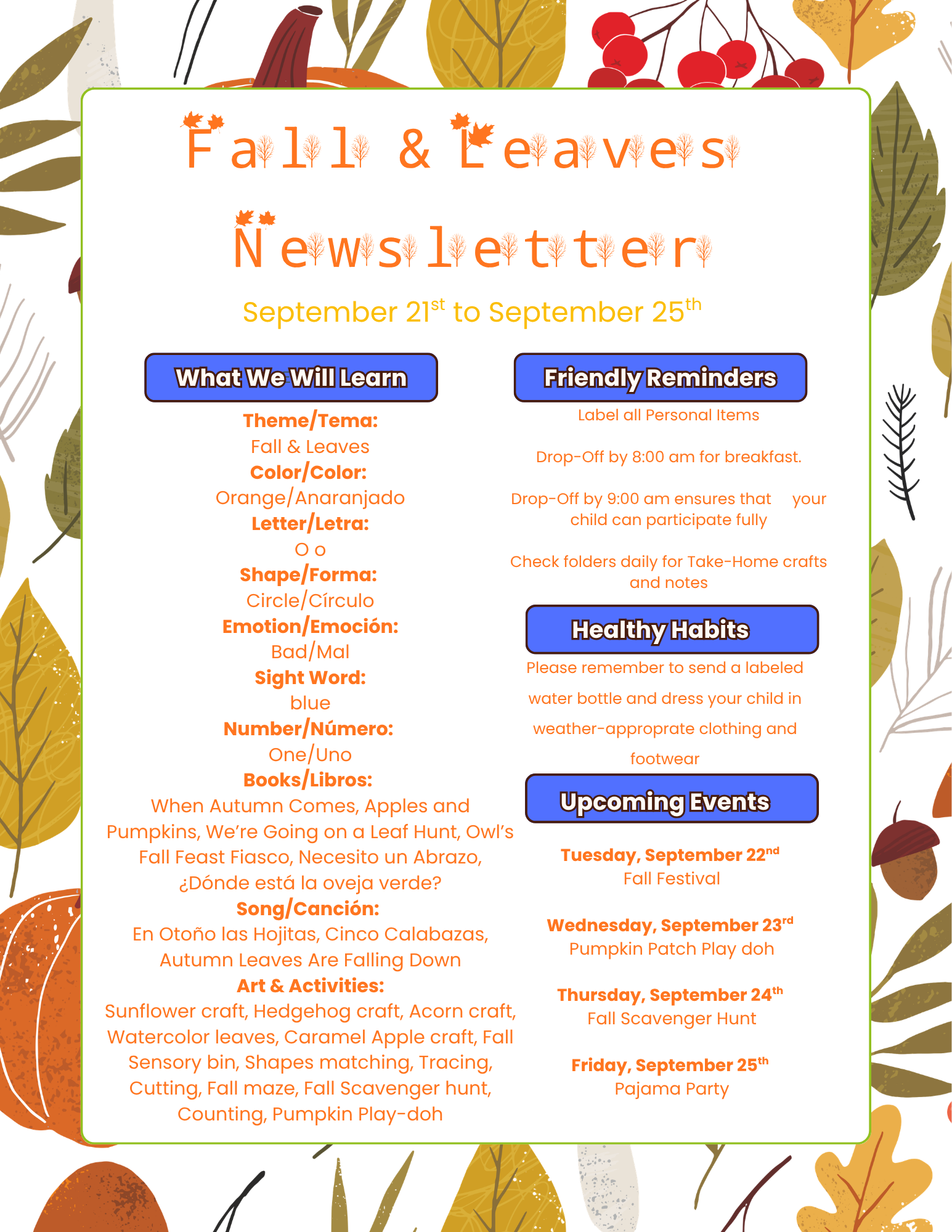 Fall & Leaves Newsletter flyer